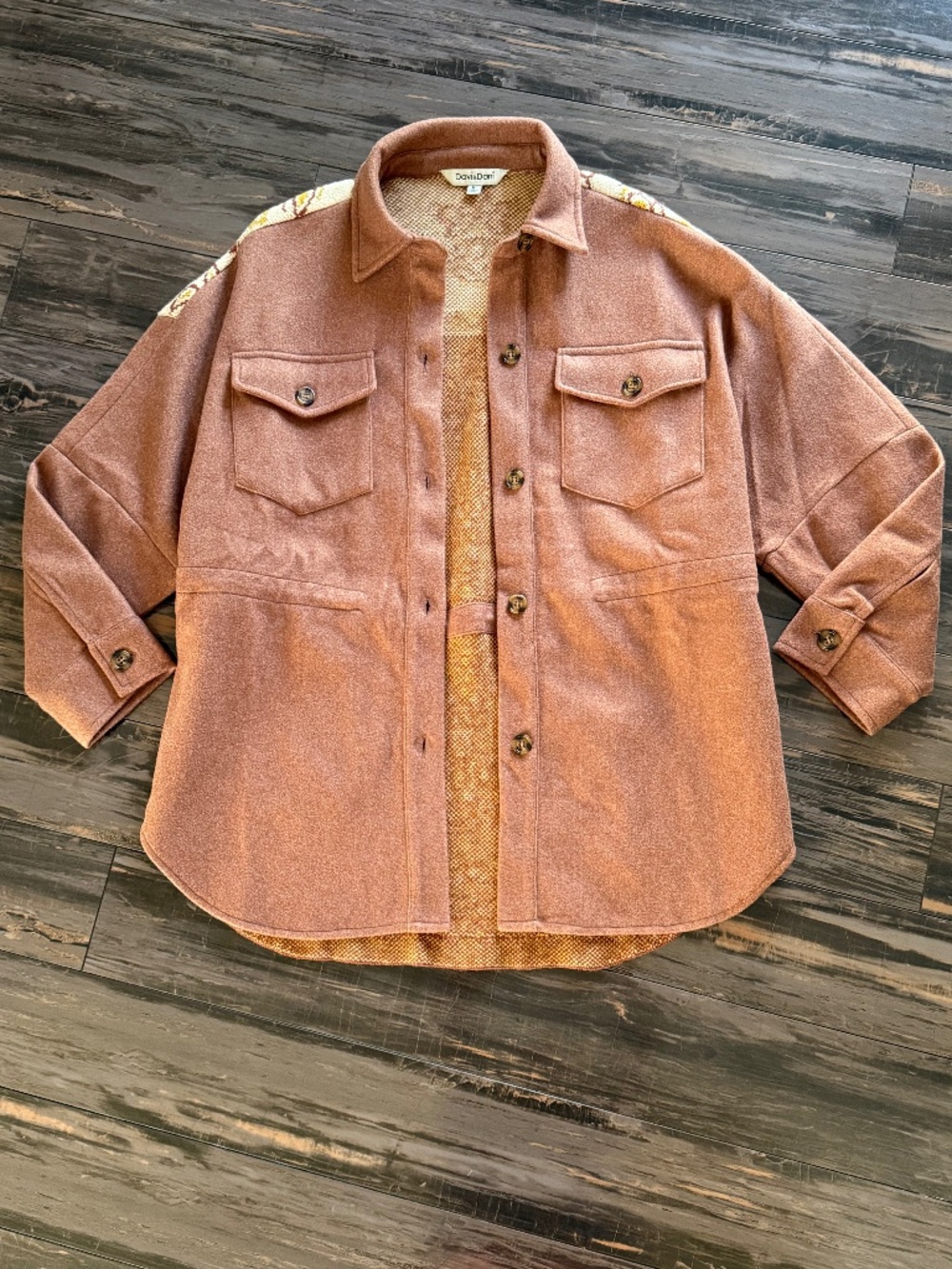NEW Davi & Dani Jacket Button Front Drawstring Waist Front Chest Pockets Boho - Picture 2 of 16